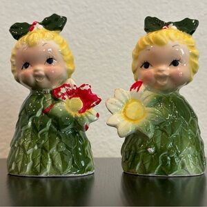 Rare Vintage Holt Holly Tree Girls Salt & Pepper Shakers - Mid-Century/50s/60s